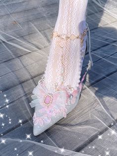 Bow at Top Rhinestones Butterfly Decorated 6.5CM/8.5CM Light Pink High Heels Harajuku Princess Shoes, Fairy Shoes Heels & Wedges, Butterfly Lace Shoes, Pink Kawaii Heels For Party, Light Blue High Heels, Light Pink High Heels, Gem Butterfly, Mermaid Plush, Clear Heel Shoes