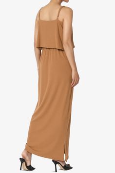 This sleek maxi dress will surely do the trick. Overlay top maxi dress is an awesome layered piece perfect for a summer day strolling around the boardwalk or fancied up for a event.Lightweight stretchy ribbed knit, Ruffle overlay topV-neck, Adjustable straps, Elasticized wiastNot too long, Ankle length with side slit, Pullover stylingFits true to size, take your normal size(S=US 4-6)Model size : 5'3" height, 34" bust, 24" waist, 34" hip, and is wearing a size XS67% Polyester, 28% Rayon, 5% Spand Straight Long Skirt, Vacation Sundress, Long One Piece, Hawaiian Cruise, Layered Cami, Sundress Casual, Overlay Top, Summer Beach Vacation, Cami Maxi Dress