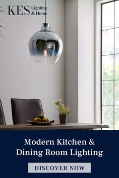 the modern kitchen and dining room lighting is on display in this shopfront advert