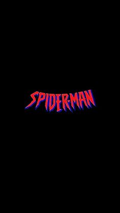 the logo for spiderman is shown in red and blue letters on a black background