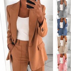 Description: 100% Brand New and high quality. Women's fashion lapel slim suit jacket,fashion style,version tailored stereo. Temperament commuting style,suitable for office workers to wear,very versatile,professional women's wardrobe essential. Features: Material:Polyester Color:khaki,pink,grey,black,blue,apricot Size:S,M,L,XL,XXL,3XL,4XL,5XL (1 inch =25.4mm or 1mm = 0.0393 inch) Package Includes: 1pcs Women Coat Notice: 1. Please allow 2-3% error due to manual measurement. Please make sure you d Blazer E Short, Work Outfits Frauen, Blazer Suit Women, Blazer Plus Size, Chic Work Outfits Women, Cardigan Blazer, Stylish Suit, Women Office, Blazer Set