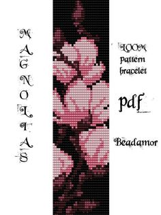 a cross stitch pattern with pink flowers on the bottom and words above it that read,'even count peyoe pattern braceletet '