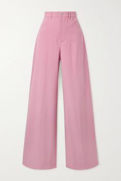 Gucci's masterful tailoring is seen in every inch of these bubblegum-pink pants. They've been crafted in Italy from wool-twill that effortlessly drapes through the wide legs. Tuck in a top to pull focus to the silver-tone 'GG' button. Shop Gucci, Gucci Outfits, Wide Leg Dress Pants, Pink Pants, Guilty Pleasures, Wool Pants, Wide Legs, Colourful Outfits