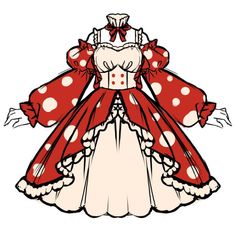 a red and white dress with polka dots on it