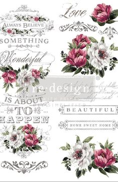 some flowers and words on a white background with the words love, something beautiful is about to happen