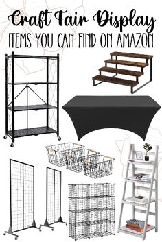 some furniture and shelves with text overlay that says craft fair display items you can find on amazon