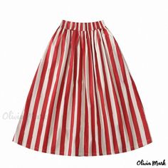 Olivia Mark - Fashionable Vintage Circus Bear Pendant Red Striped Midi Skirt with a Touch of Retro Charm Circus Bear, Striped Midi Skirt, Bear Pendant, Vintage Circus, Types Of Skirts, Skirt Outfits, A Line Skirt, A Line Skirts, Circus