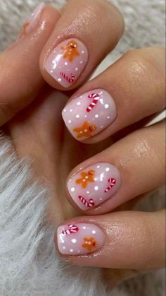 gingerbread Cute Simple Nails, Cute Christmas Nails, Christmas Nails Easy, Simple Gel Nails, Cute Gel Nails, Nails For Kids