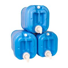 three blue plastic containers stacked on top of each other