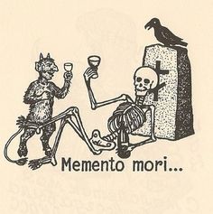 a skeleton holding a wine glass next to a cat