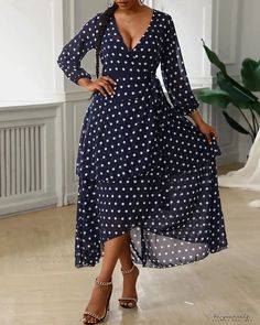 Lasaky - Long dress with layered ruffles in polka dots Women Maxi Dresses Summer, Ruffle Long Dress, Ruffle Pattern, Dresses Chiffon, Exclusive Dress, Chiffon Maxi Dress, Women Maxi, Ruffled Maxi Dress, Vestido Casual