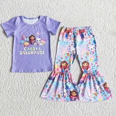 Bell Bottom Outfits, Bell Bottom Pants Outfit, Cartoon Purple, Girls Dollhouse, Purple Girls, Purple Outfits, Cartoon Outfits, Girls Boutique