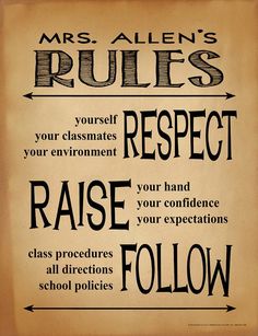 an old poster with the words, rules and respect in black ink on parchment paper