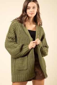 Stay warm and stylishly cozy in this Textured Sleeve Oversize Knit Sweater Cardigan. The plush fabric and statement sleeves make it the perfect winter wardrobe staple! So snuggle up and show off your fashionable side. (After all, cold weather isn't an excuse to dress boring!) Western Cardigan, Oversize Knit Sweater, Statement Sleeves, Oversize Knit, Oversized Knitted Sweaters, Cozy Cardigan, Cardigan Long, Plush Fabric, Oversized Cardigan