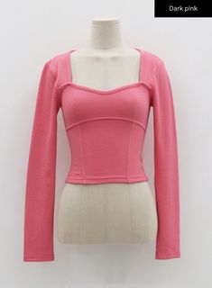 Dark Pink / S Trendy High Stretch Pink Tops, Trendy Pink High-stretch Tops, Pink High Stretch Elastane Tops, Fitted Ribbed Elastane Tops, Ribbed High Stretch Elastane Tops, High Stretch Ribbed Elastane Tops, Trendy Ribbed Bodycon Top, High Stretch Ribbed Pink Top, Fitted Ribbed Elastane Crop Top