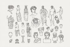 an image of ancient people and vases in black ink on white paper with the words,