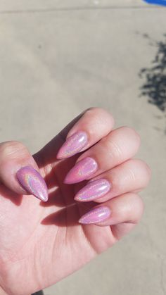 Pink Glitter Chrome Nails, Light Pink Holographic Nails, Pink Iridescent Nails Acrylic, Barbie Pink Holographic Nails, Holo Pink Nails, Pink Fairy Dust Nails, Holographic Pink Nails, Pink Unicorn Nails, Irridescent Nails Pink