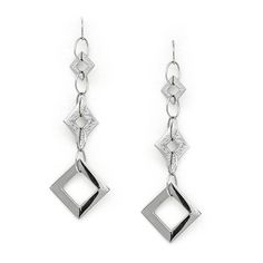 Stately Steel Graduated Square Drop Earrings - 9451222 | HSN Silver Square Hypoallergenic Earrings, Silver Hypoallergenic Square Earrings, Hypoallergenic Silver Square Earrings, Silver Square Metal Earrings, Nickel-free Silver Square Pendant Earrings, Modern Hypoallergenic Square Earrings, Green Chrome, Turquoise Drop Earrings, Contemporary Chic