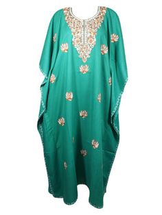 Women's Kaftan Maxi Dress Green Caftans, Oversize L-2XL Silk Kaftan, Maxi Dress Cotton