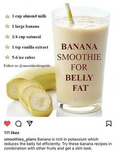 a banana smoothie is shown with information about the ingredients and how to use it