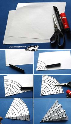 the steps to make paper airplanes are shown with scissors and glue on top of them