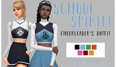 two girls in cheerleader outfits with the words school spirit