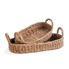 two wicker baskets sitting on top of each other