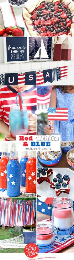 red, white and blue desserts on display at a fourth of july party