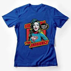 Vintage Comic Style Superhero Woman T-Shirt, Bold Pop Art Graphic Tee, Colorful Unique Gift Idea Female T-Shirt Custom graphic T-Shirt.Customize your color Superhero T-shirt With Front Print, Superhero Graphic T-shirt For Fans, Superhero Character Print T-shirt For Fan Conventions, Superhero Screen Print Tops For Fan Conventions, Superhero Graphic Crew Neck Top, Superhero Graphic T-shirt Fan Merchandise, Blue Pop Culture T-shirt With Sublimation Print, Vintage Comic Style, Nostalgia Clothing