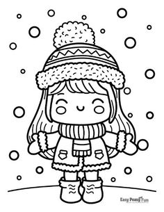 a cartoon girl in winter clothes and hat