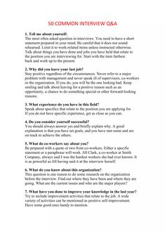 a page from the book 50 common interview questions