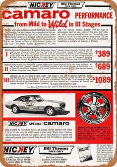 an old advertisement for a car that is advertising the company's new camaro