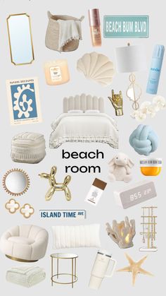 the beach room poster is shown with all kinds of furniture and decor items in it