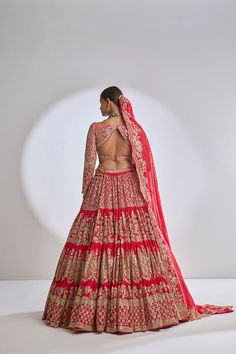 This red lehenga set features a three-tiered skirt with exaggerated flair and traditional all over gota patti embroidery. The outfit is paired with an embroidered full sleeves blouse and a matching dupatta.From Seema Gujral’s Samode collectionDELIVERY TIMEPlease wait 8-12 weeks for your outfit to arrive.FABRIC DETAILSGeorgetteProfessional cleaning only. Full Sleeves Blouse, Gota Patti Embroidery, Three Tiered Skirt, Seema Gujral, Full Sleeve Blouse, Simple Frocks, Lehenga Blouse Designs, Red Lehenga, Indian Lehenga