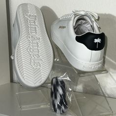 This Is A Classic Palm Angels Sneaker In White. It Is A Size 39 Brand New, And It Comes With The Box, Dust Bag, And An Additional Pair Of Shoelaces. Designer Sneakers With Removable Insole, Designer Streetwear Sneakers With Removable Insole, Designer Custom Sneakers With Vulcanized Sole, Designer Sneakers With Removable Insole And White Sole, Palm Angels Shoes, Fringe Sneakers, Swim Shoes, Leather Mary Janes, Sneakers Blue