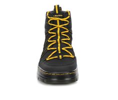 Knit and synthetic upper with padded collar and fabric lining, Ankle shaft height with lace-up closure, Lightly cushioned insole with fabric lining, Durable Air Wair Bouncing Soles with iconic yellow stitching, Dr. Martens® branding details | Men's Dr. Martens Buwick Boot in Black Size 11 Mens Boots Casual, Shoe Carnival, Casual Boots, Size 13, Boots Men, Size 12, Stitching, Size 7, Size 10