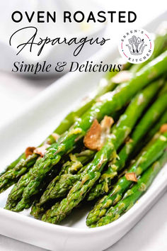 The best roasted veggie recipe!! Fresh asparagus roasted until crisp with garlic, olive oil, and seasoning. Finished off with lemon, it's simple and delicious any night of the week. Looking for a simple side dish that delivers on flavor? Look no further than this Oven Roasted Asparagus. 

Serve alongside Crispy Chicken Cutlets and Mashed Potatoes for an easy weeknight meal.

Head to errenskitchen.com for more easy, delicious recipes!