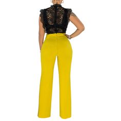 Yellow Back Zipper Straight Leg Pants Chic Party Pants With Zipper Closure, Casual Party Bottoms With Side Zipper, Party Trousers With Zipper Closure, Spring Night Out Pants With Zipper Closure, Spring Office Bottoms With Side Zipper, Party Bottoms With Back Zipper And Stretch, Chic High Waist Pants With Side Zipper, Chic Party Bottoms With Back Zipper, High Waist Pants With Side Zipper