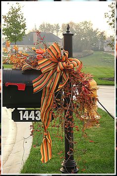 Fall Gardening For Kids - Discovered what you like? - Shop for the collection now, Click for more amazing tips. Christmas Tree Ribbon Garland, Diy Projects For Fall, Thanksgiving Decorations Outdoor, Halloween Outdoor Decoration, Fall Deco, Ribbon On Christmas Tree