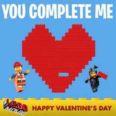 the lego movie poster for valentine's day features two characters in front of a heart