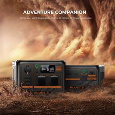 an advertisement for the bluetooth adventure companion system, in front of a desert landscape