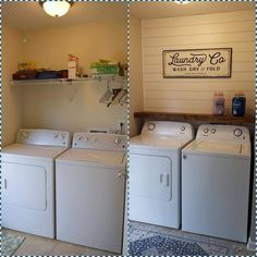 Laundry room simple redo. Trailer House Laundry Room Ideas, Trailer Laundry Room Ideas, Garage Laundry Area Ideas, Garage Laundry Area, Simple Laundry, Laundry Makeover, Manufactured Home Remodel, Basement Laundry Room, Dream Laundry Room