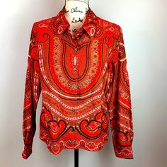 Isaac Mizrahi For Target Paisley Print Button Down Shirt Nwot Beautiful All Over Paisley Print In Orange, Red, Green And Black Button Front Placket Button Cuffs 100% Cotton Women’s Size Xl Flat Lay Measurements 22” Pit To Pit 24” Shoulder To Hem 1674/My