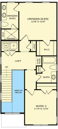 the first floor plan for a house with an upstairs bathroom and living room, as well as