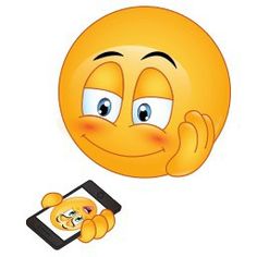 an emoticive smiley face holding a smart phone