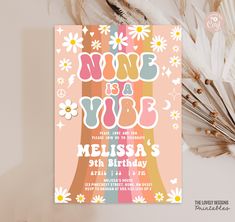 a pink and yellow floral birthday card with the words, name & age on it