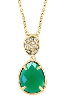 A polished 14-karat yellow gold necklace suspends a pavé diamond oval and green onyx oval pendant for a sparkling pop of color. 18" length; 1/2"W x 3/4"L pendant Lobster clasp closure Total green onyx weight: 1.80ct. Total diamond weight: 0.05ct. Color: H–I Clarity: I1–I2 14k gold/green onyx/diamond Made in the USA Diamond Guide Onyx Pendant, Yellow Gold Necklace, Diamond Guide, Oval Pendant, Green Onyx, Oval Diamond, Pave Diamonds, Lobster Clasp, Onyx