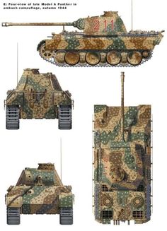 an army tank is shown in three different views