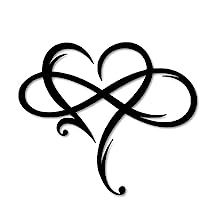 a heart with an intertwined knot on it's side is shown in black ink