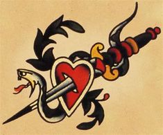 an old school tattoo design with two swords and a heart